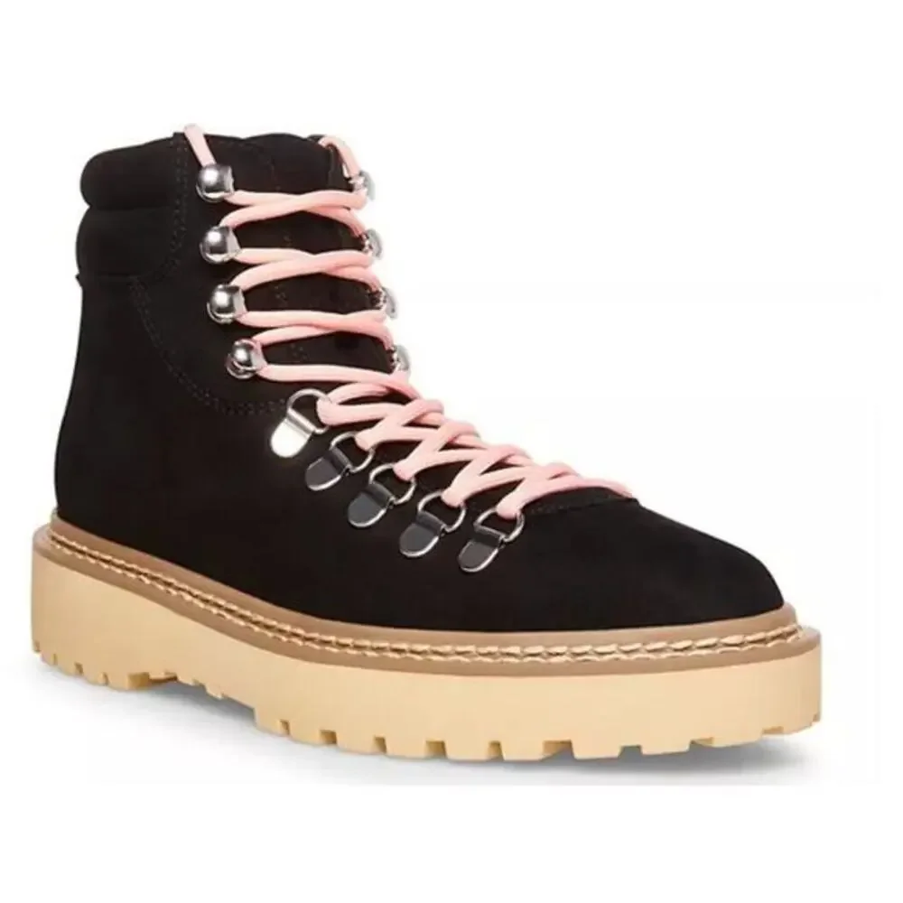Madden Girl‎ Tipper Rugged Style Pink Lace-up Hiker Ankle Boots Black 7 Women